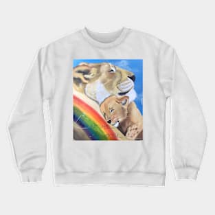 Love between mother and baby lion Crewneck Sweatshirt